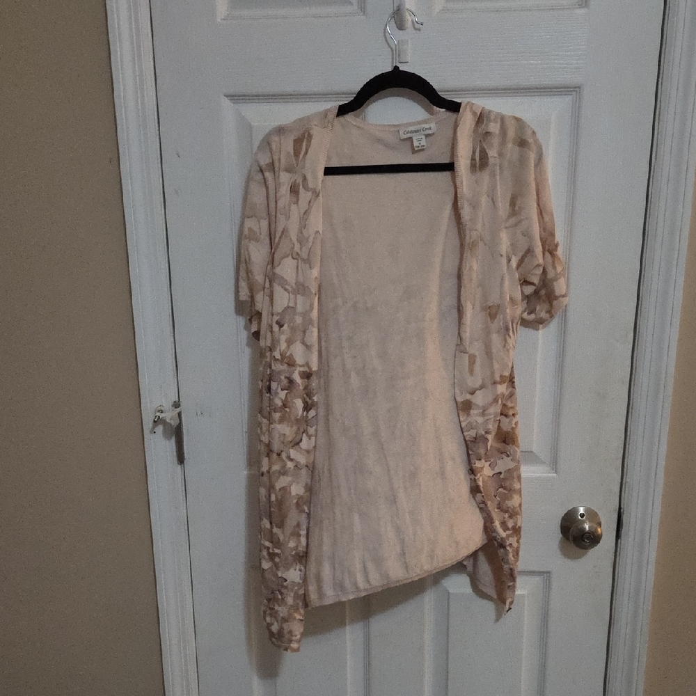 Coldwater Creek Beige Floral Cardigan